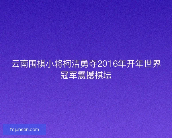 云南围棋小将柯洁勇夺2016年开年世界冠军震撼棋坛