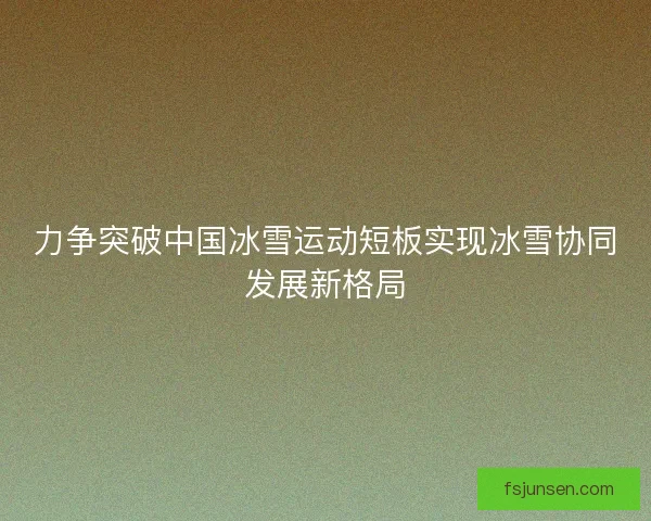 力争突破中国冰雪运动短板实现冰雪协同发展新格局
