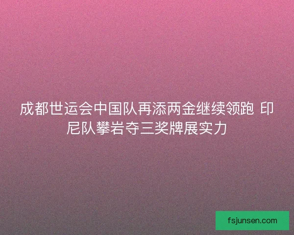 成都世运会中国队再添两金继续领跑 印尼队攀岩夺三奖牌展实力