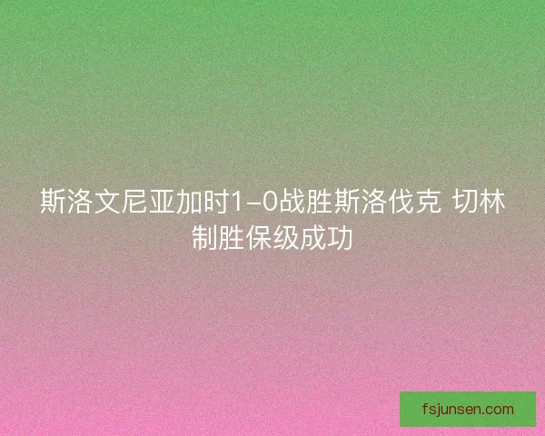 斯洛文尼亚加时1-0战胜斯洛伐克 切林制胜保级成功